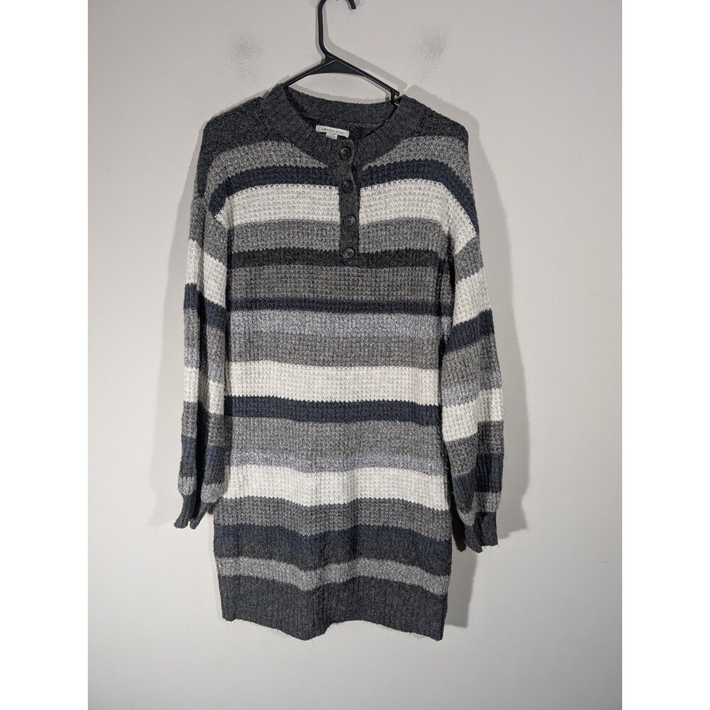 American‎ Eagle Womens Gray Striped Long Sleeve Sweater Dress Sz S Academia